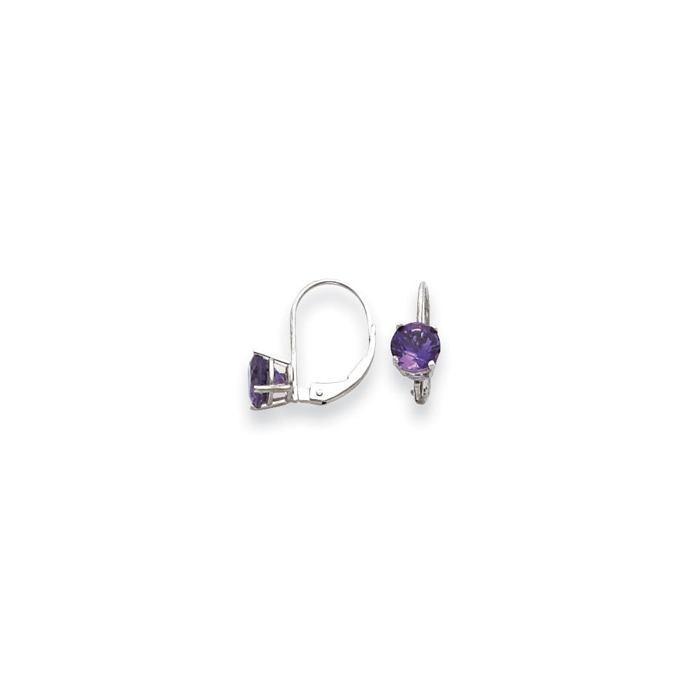 14K Weißgold Ohrhänger mit 6-mm-Amethyst im Karo-Schliff und Klappbrisur