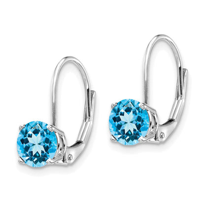 14K Weißgold Ohrhänger mit 6-mm-Blautopas und Leverback-Verschluss