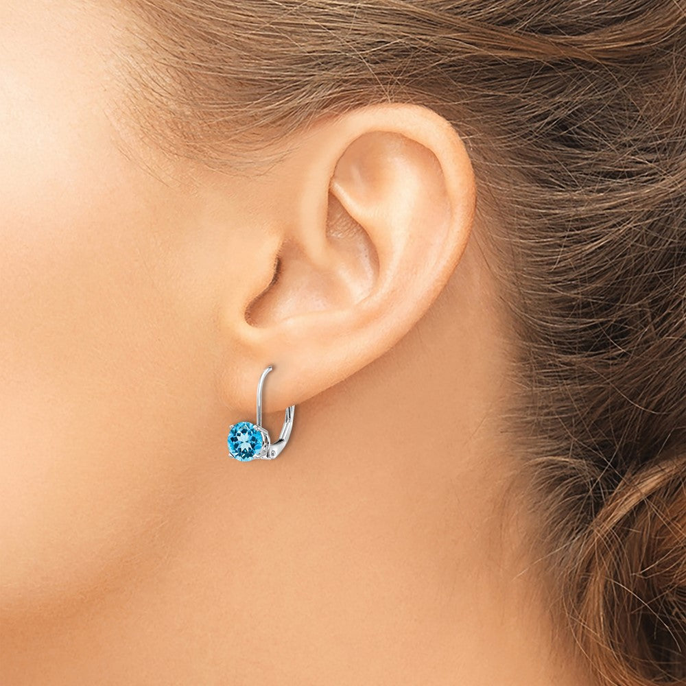 14K Weißgold Ohrhänger mit 6-mm-Blautopas und Leverback-Verschluss