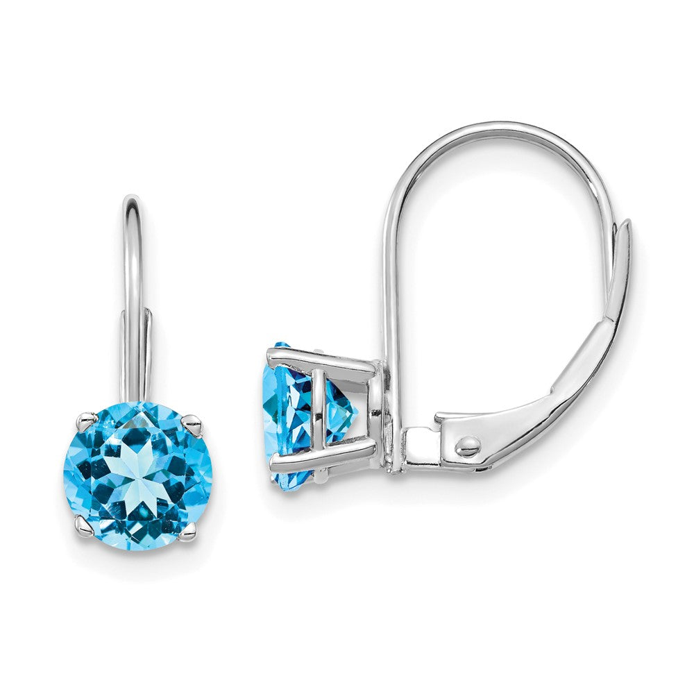 14K Weißgold Ohrhänger mit 6-mm-Blautopas und Leverback-Verschluss