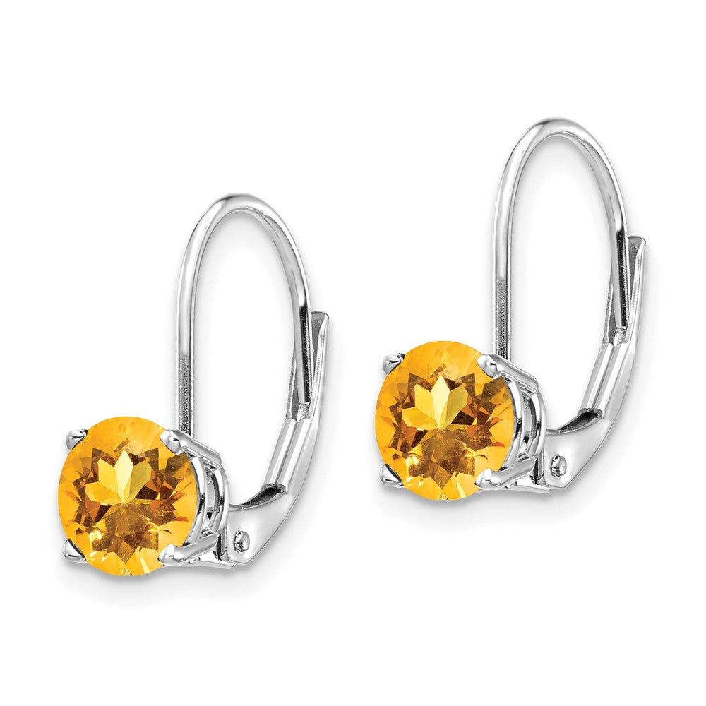 14K Weißgold Ohrringe mit 6 mm Citrin und Leverback-Verschluss