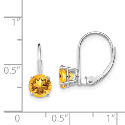 14K Weißgold Ohrringe mit 6 mm Citrin und Leverback-Verschluss
