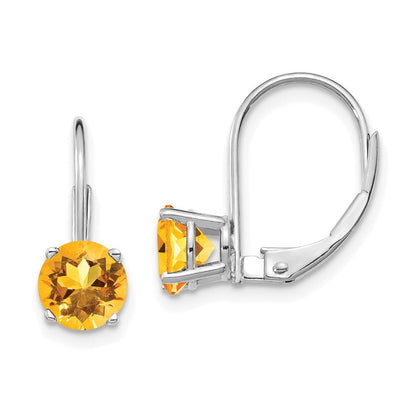 14K Weißgold Ohrringe mit 6 mm Citrin und Leverback-Verschluss