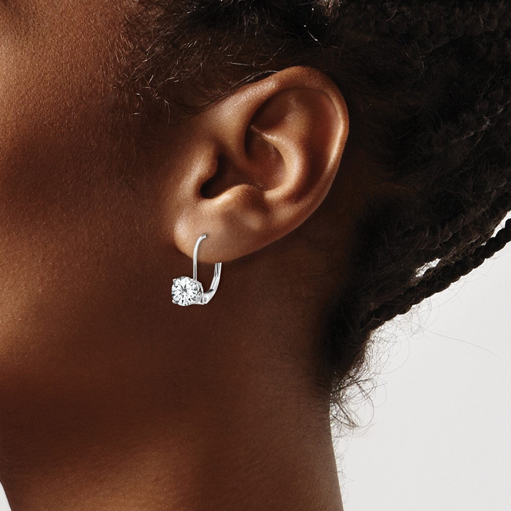 14K Weißgold Ohrhänger mit Zirkonia, 6 mm, Leverback-Verschluss