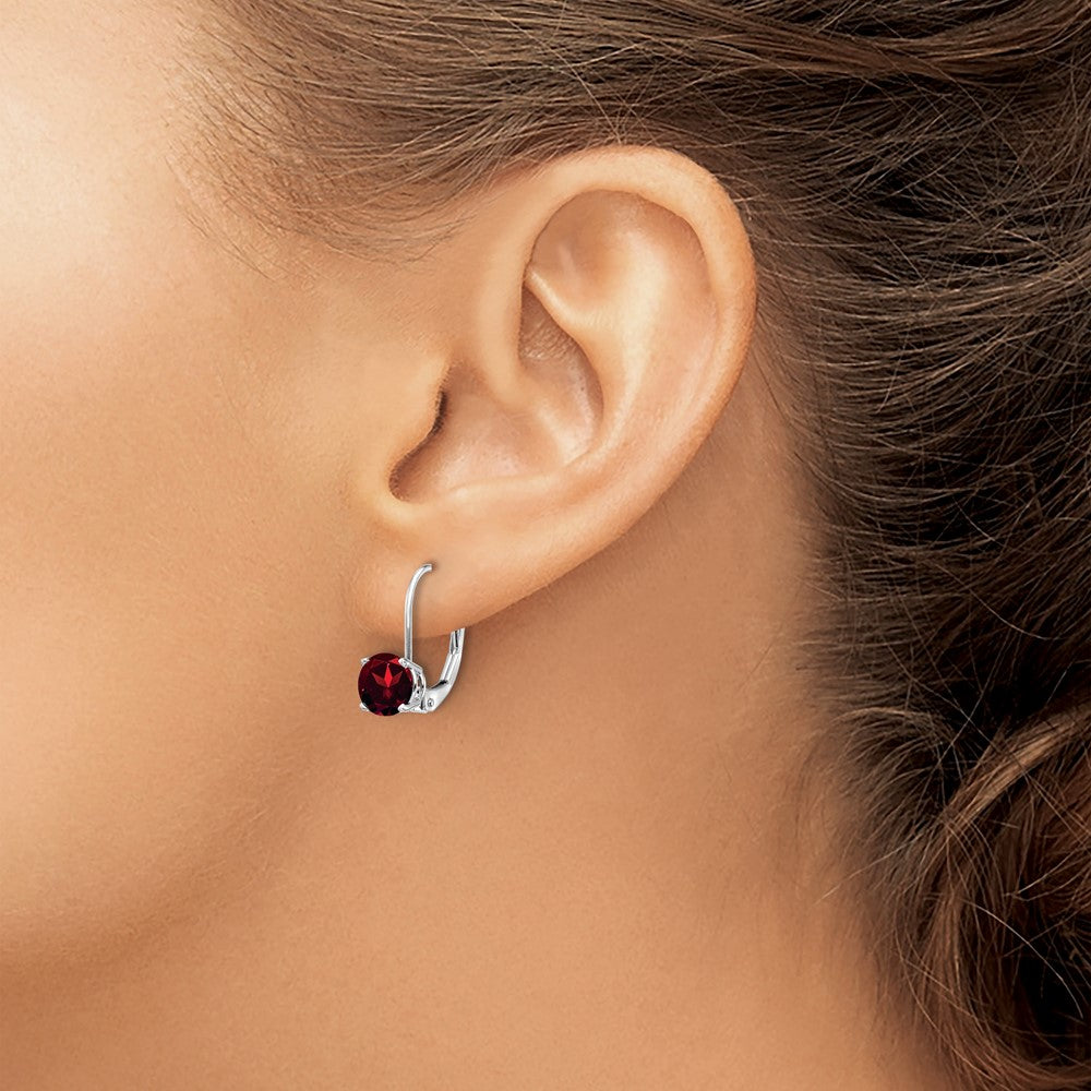 14K Weißgold Ohrhänger mit 6 mm Granat und Klappbrisur