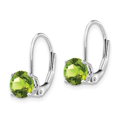 14K Weißgold Ohrringe mit Peridot, 6 mm, mit Leverback-Verschluss