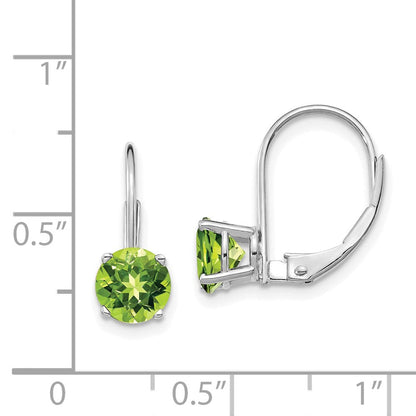 14K Weißgold Ohrringe mit Peridot, 6 mm, mit Leverback-Verschluss