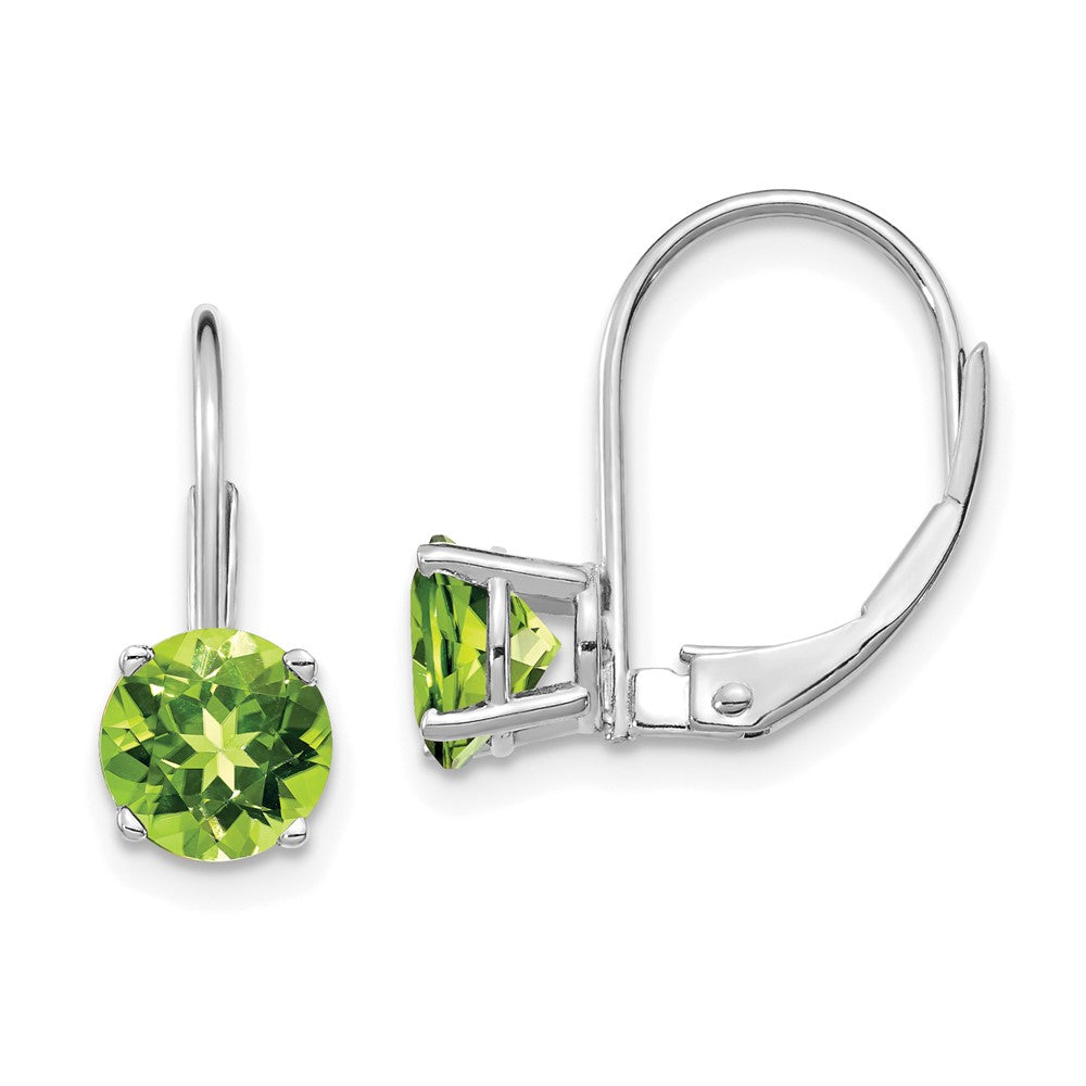 14K Weißgold Ohrringe mit Peridot, 6 mm, mit Leverback-Verschluss