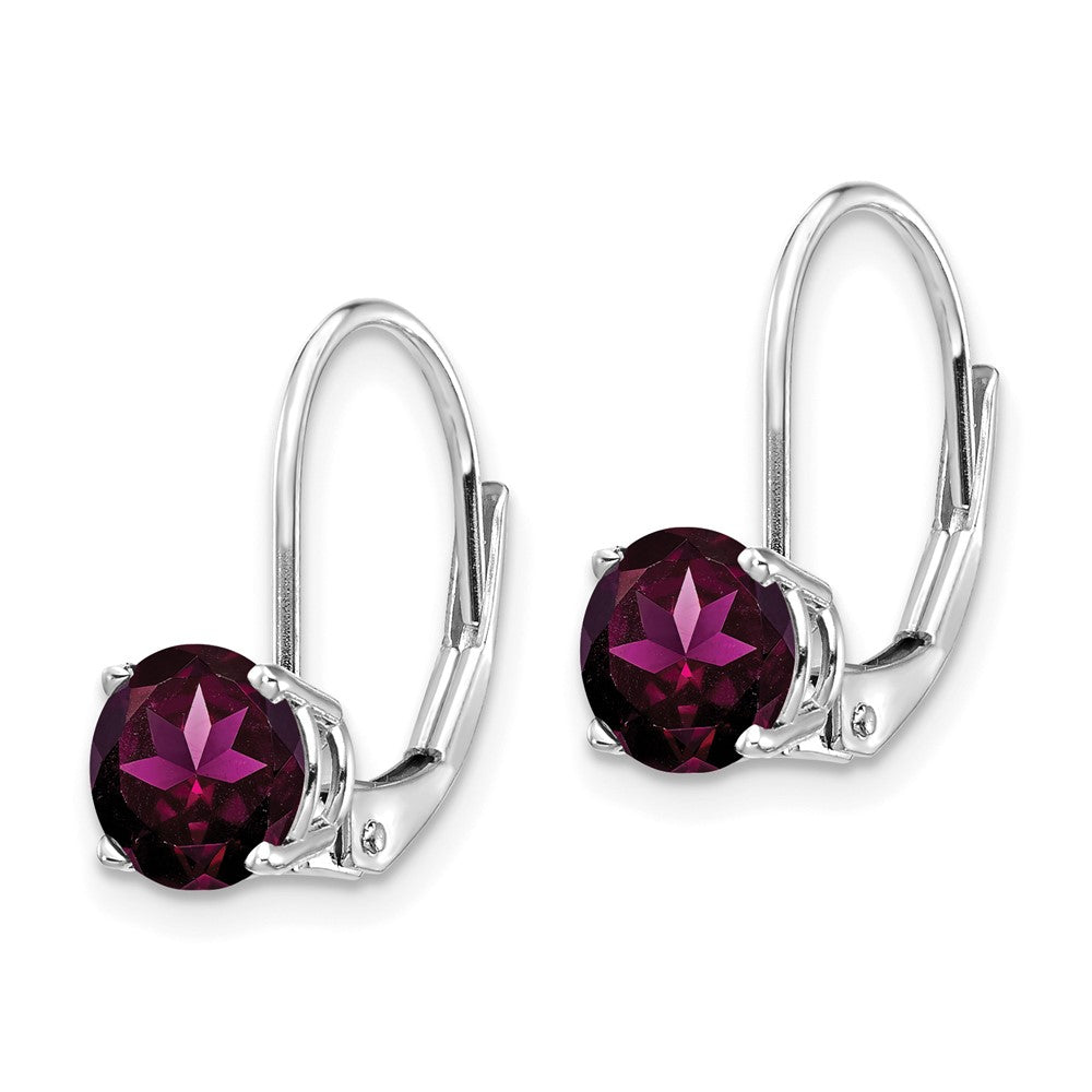 14K Weißgold Ohrringe mit 6 mm Rhodolith-Granat und Brisurverschluss