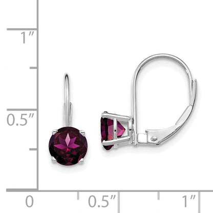 14K Weißgold Ohrringe mit 6 mm Rhodolith-Granat und Brisurverschluss