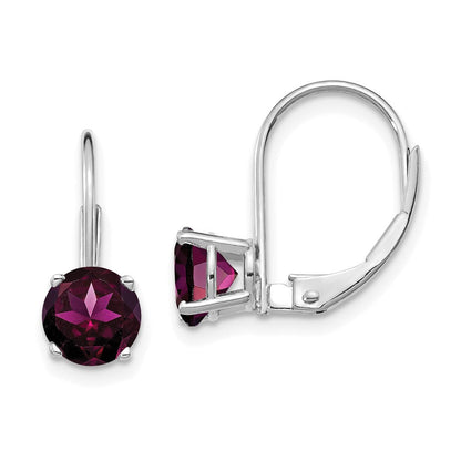 14K Weißgold Ohrringe mit 6 mm Rhodolith-Granat und Brisurverschluss