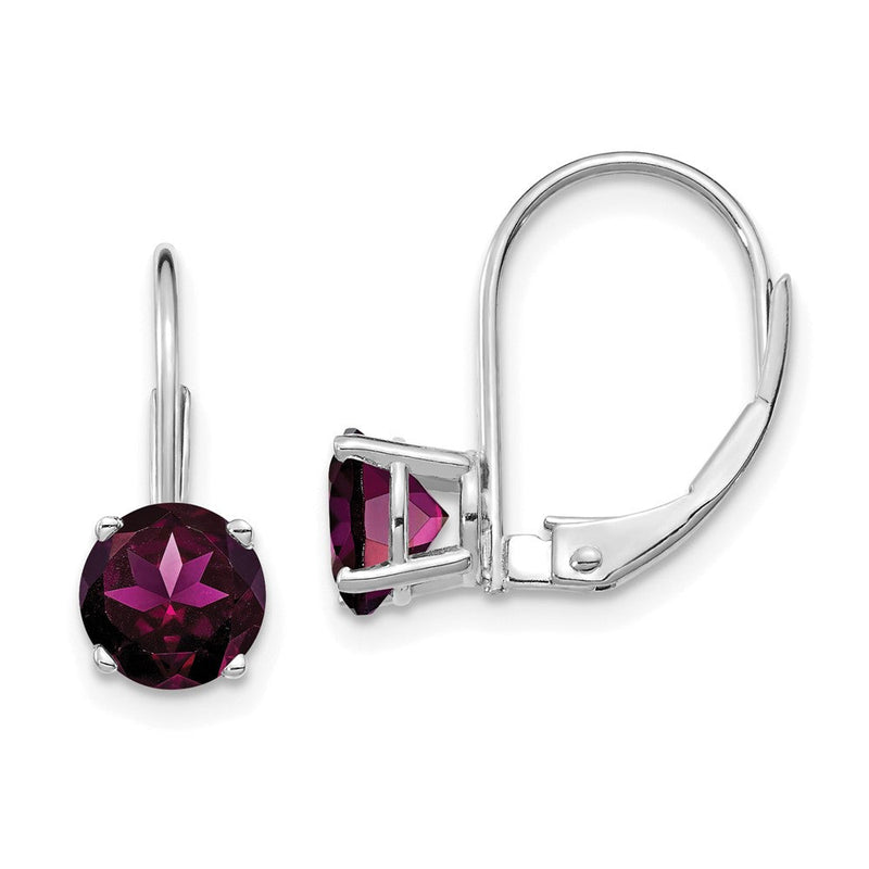 14K Weißgold Ohrringe mit 6 mm Rhodolith-Granat und Brisurverschluss