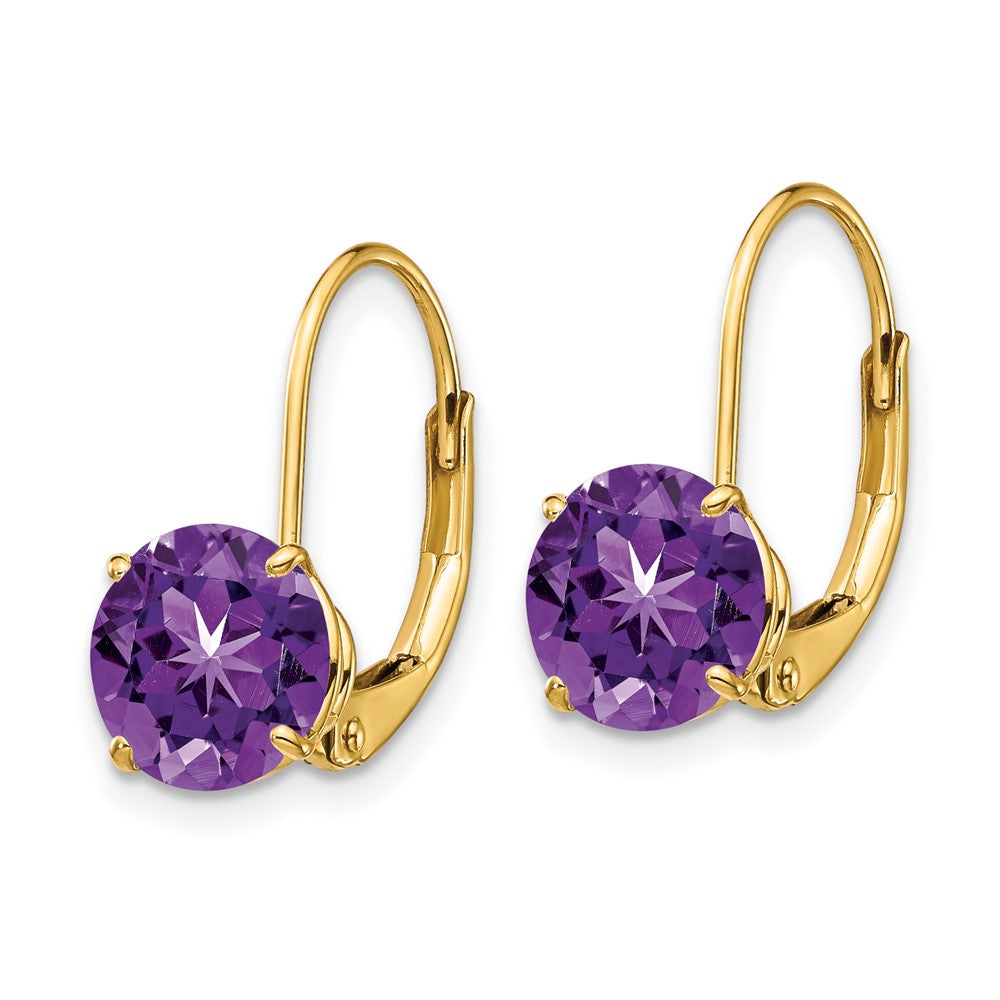 14K Gelbgold Ohrhänger mit Amethyst, 7 mm, mit Leverback-Verschluss