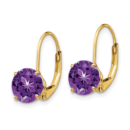 14K Gelbgold Ohrhänger mit Amethyst, 7 mm, mit Leverback-Verschluss