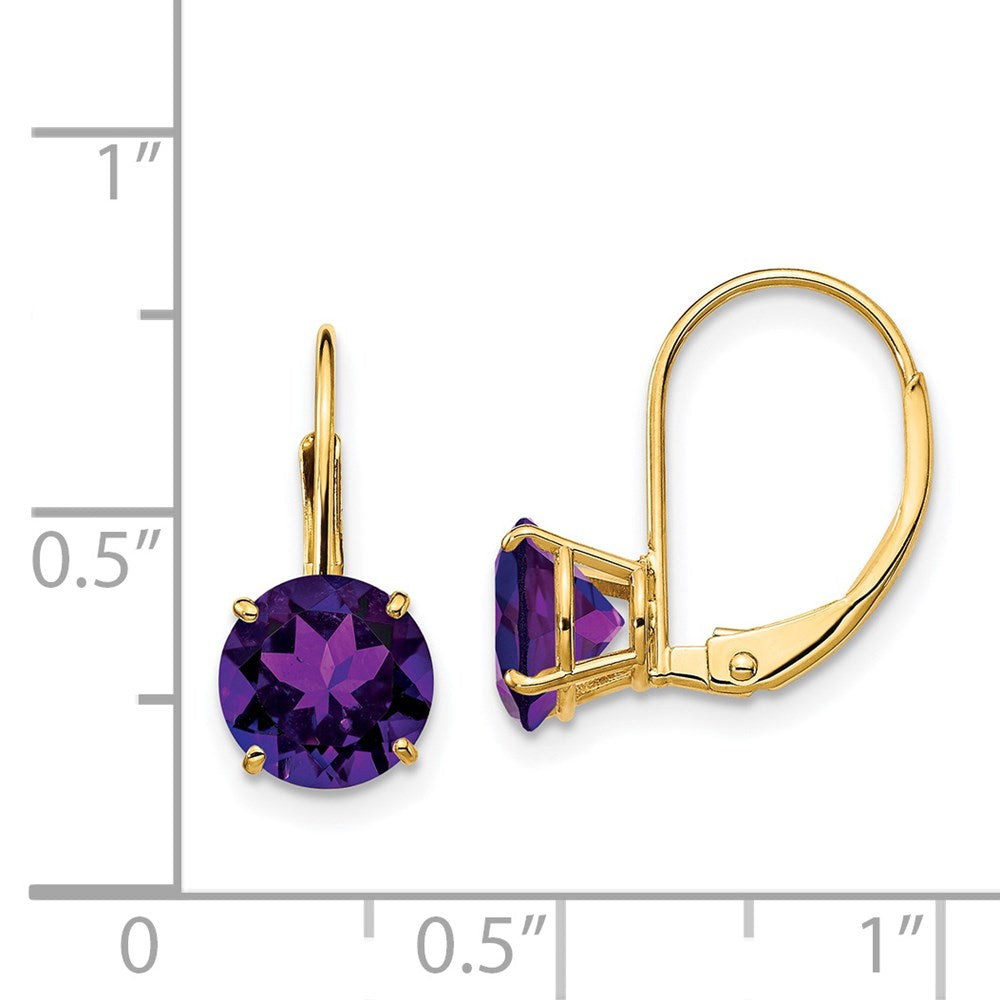 14K Gelbgold Ohrhänger mit Amethyst, 7 mm, mit Leverback-Verschluss