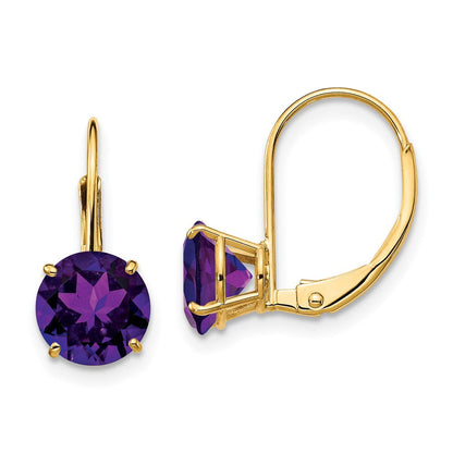 14K Gelbgold Ohrhänger mit Amethyst, 7 mm, mit Leverback-Verschluss