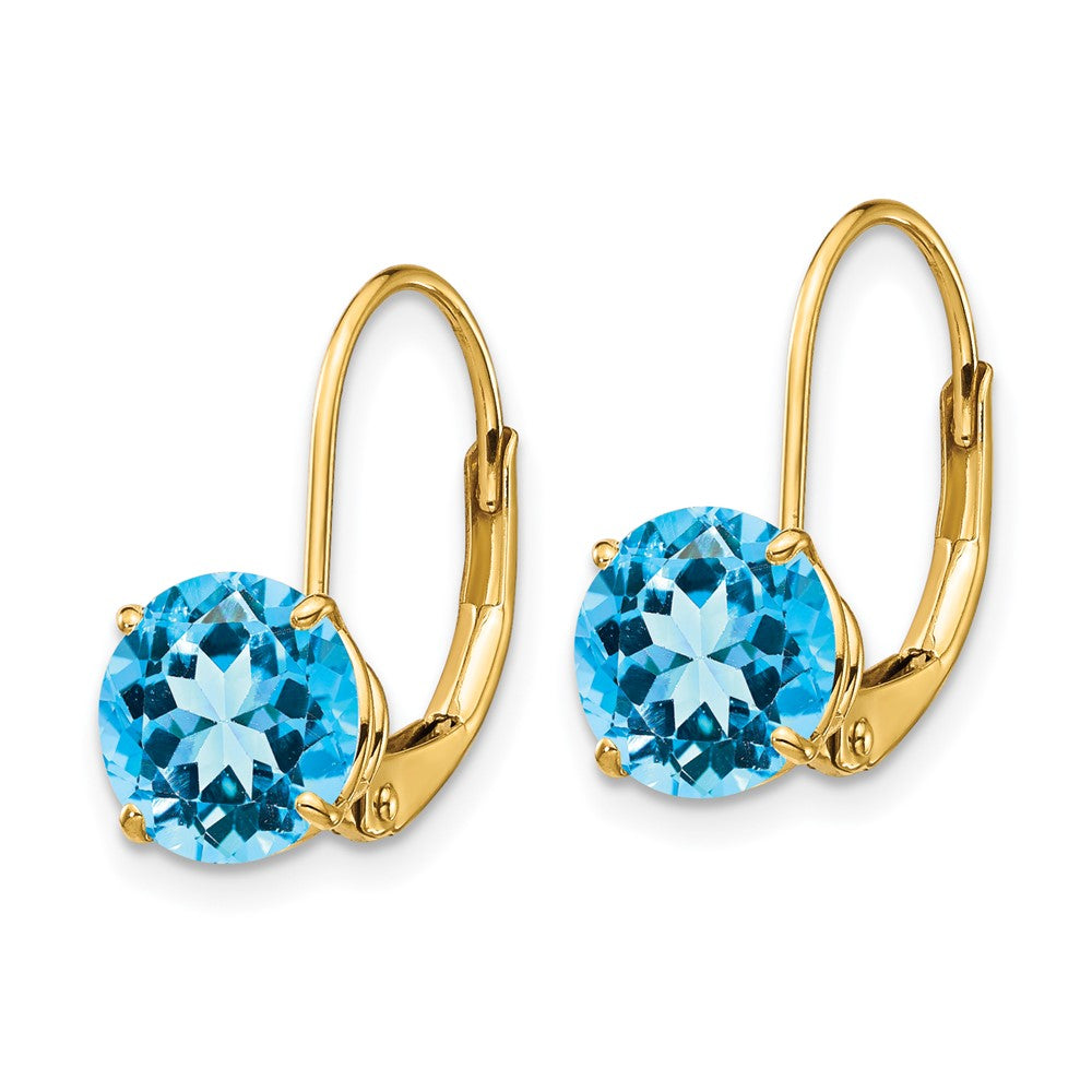 14K Gelbgold Ohrringe mit Blautopas, 7 mm, mit Brisurverschluss