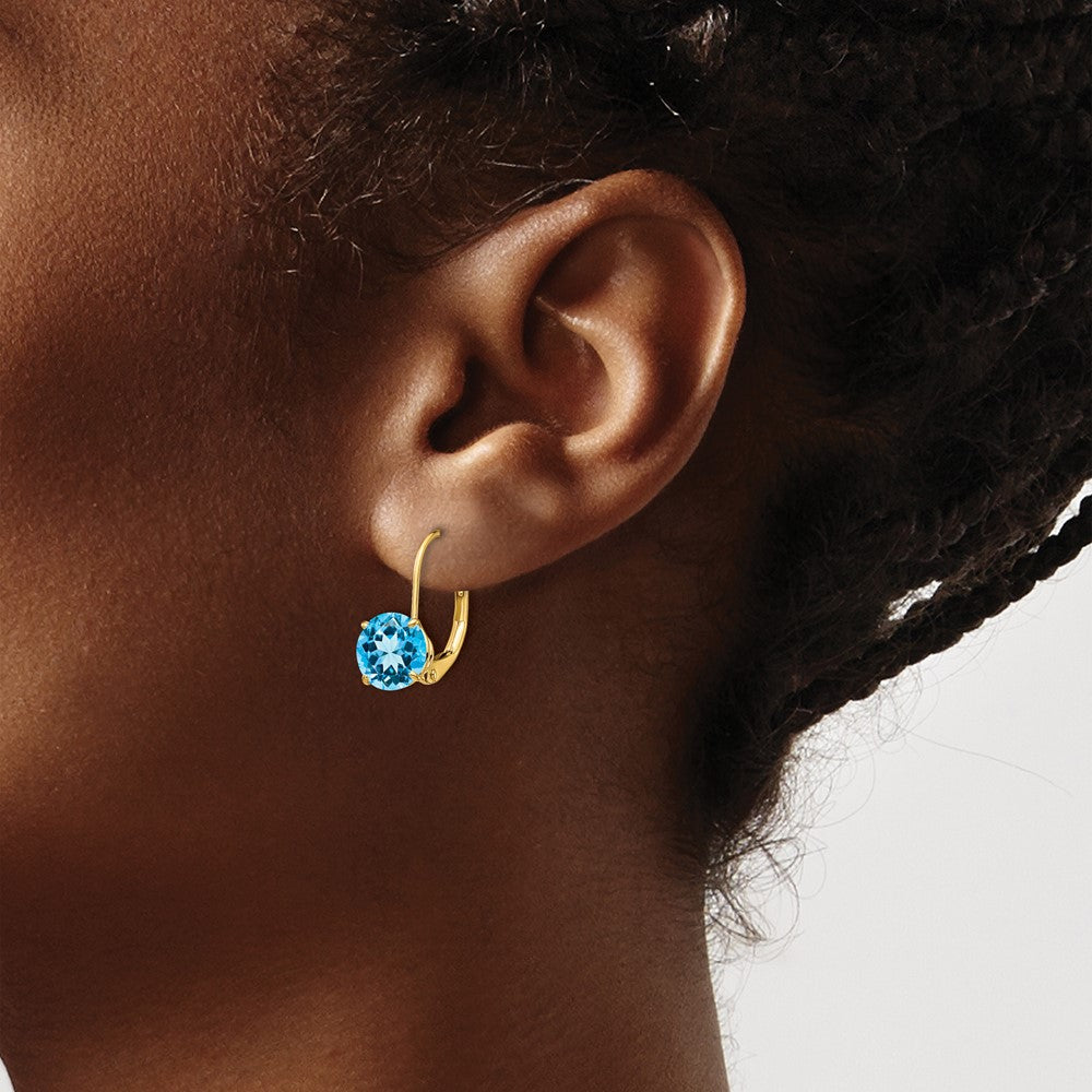 14K Gelbgold Ohrringe mit Blautopas, 7 mm, mit Brisurverschluss