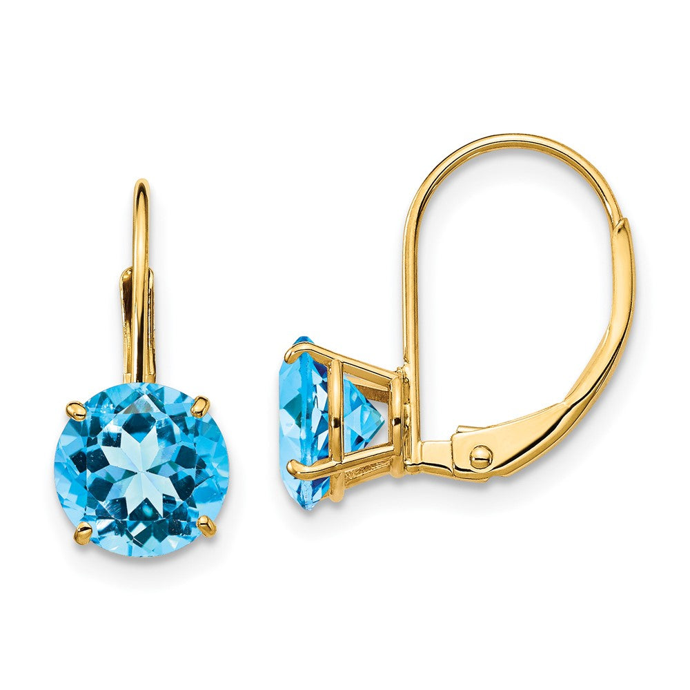 14K Gelbgold Ohrringe mit Blautopas, 7 mm, mit Brisurverschluss