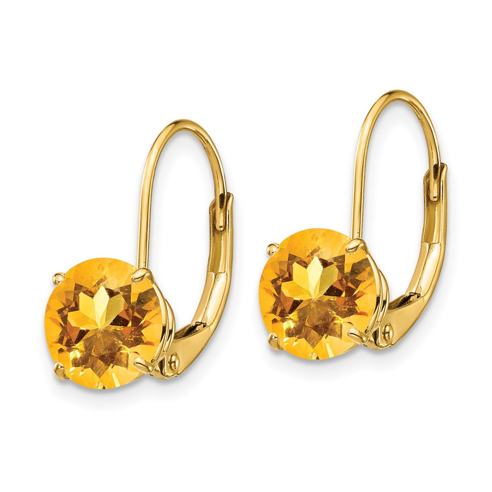 14K Gelbgold Ohrringe mit 7 mm Citrin und Leverback-Verschluss