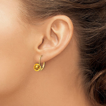 14K Gelbgold Ohrringe mit 7 mm Citrin und Leverback-Verschluss