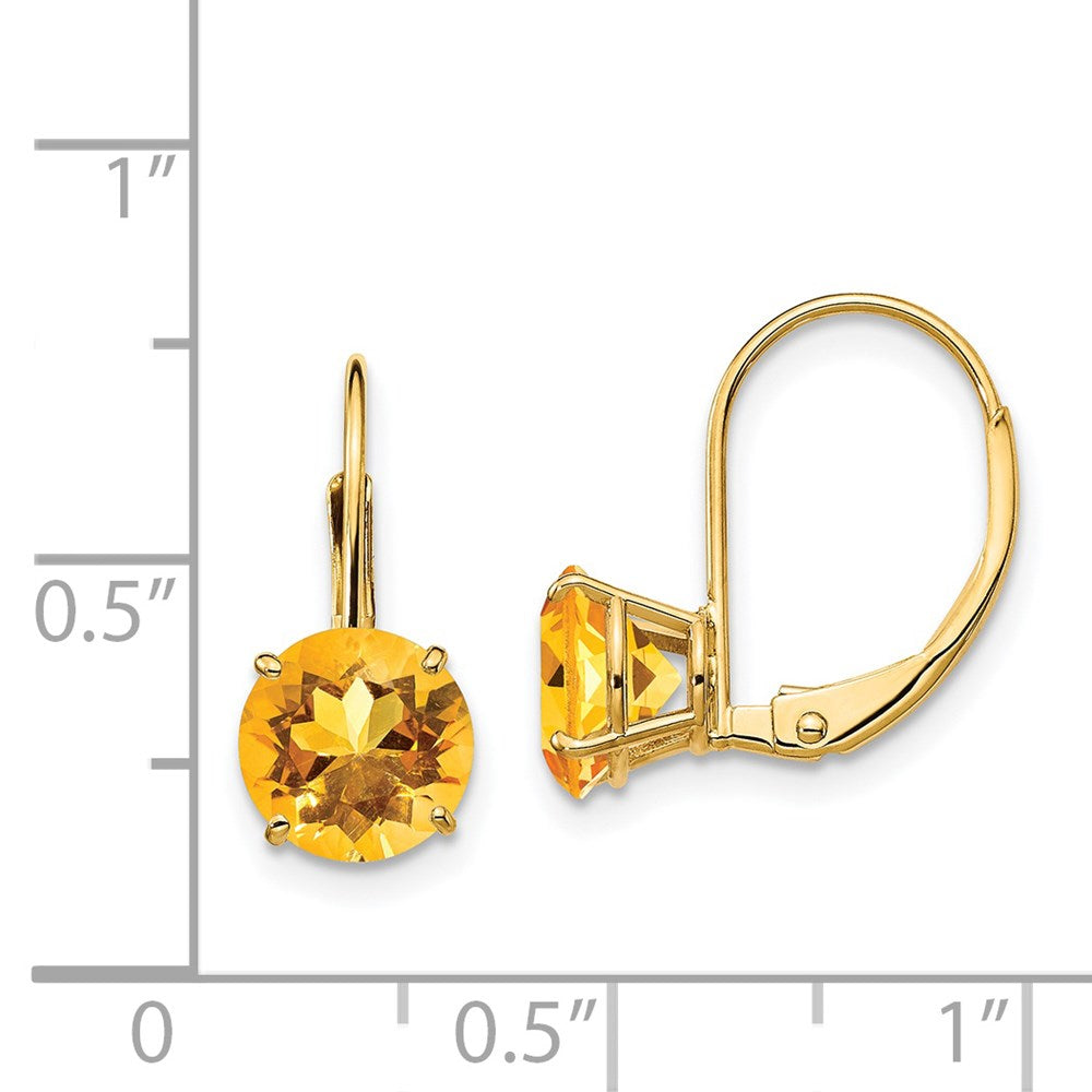 14K Gelbgold Ohrringe mit 7 mm Citrin und Leverback-Verschluss