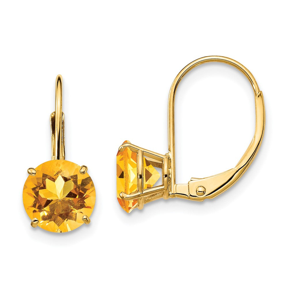 14K Gelbgold Ohrringe mit 7 mm Citrin und Leverback-Verschluss