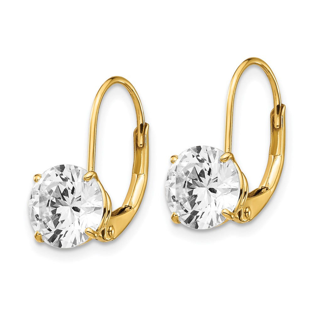 14K Gelbgold Ohrringe mit Zirkonia, 7 mm, mit Leverback-Verschluss