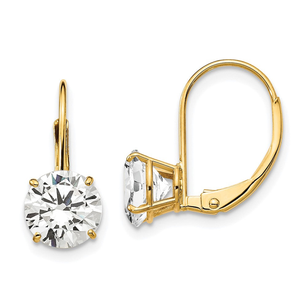 14K Gelbgold Ohrringe mit Zirkonia, 7 mm, mit Leverback-Verschluss
