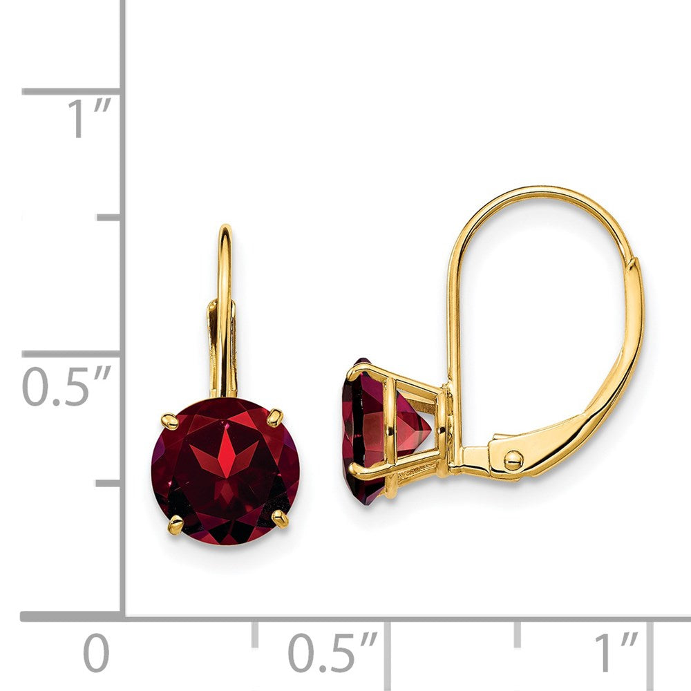 14K Gelbgold Ohrhänger mit rundem Granat und Leverback-Verschluss