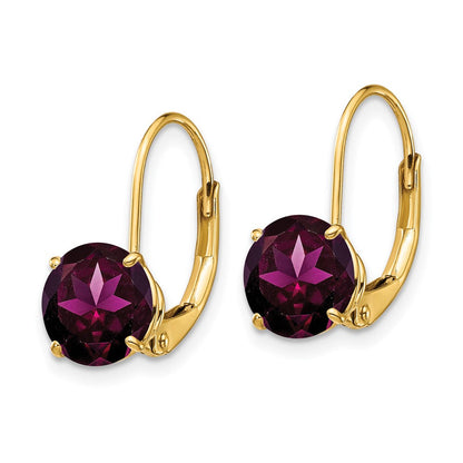 14K Gelbgold Ohrhänger mit Rhodolith-Granat, 7 mm, mit Leverback-Verschluss