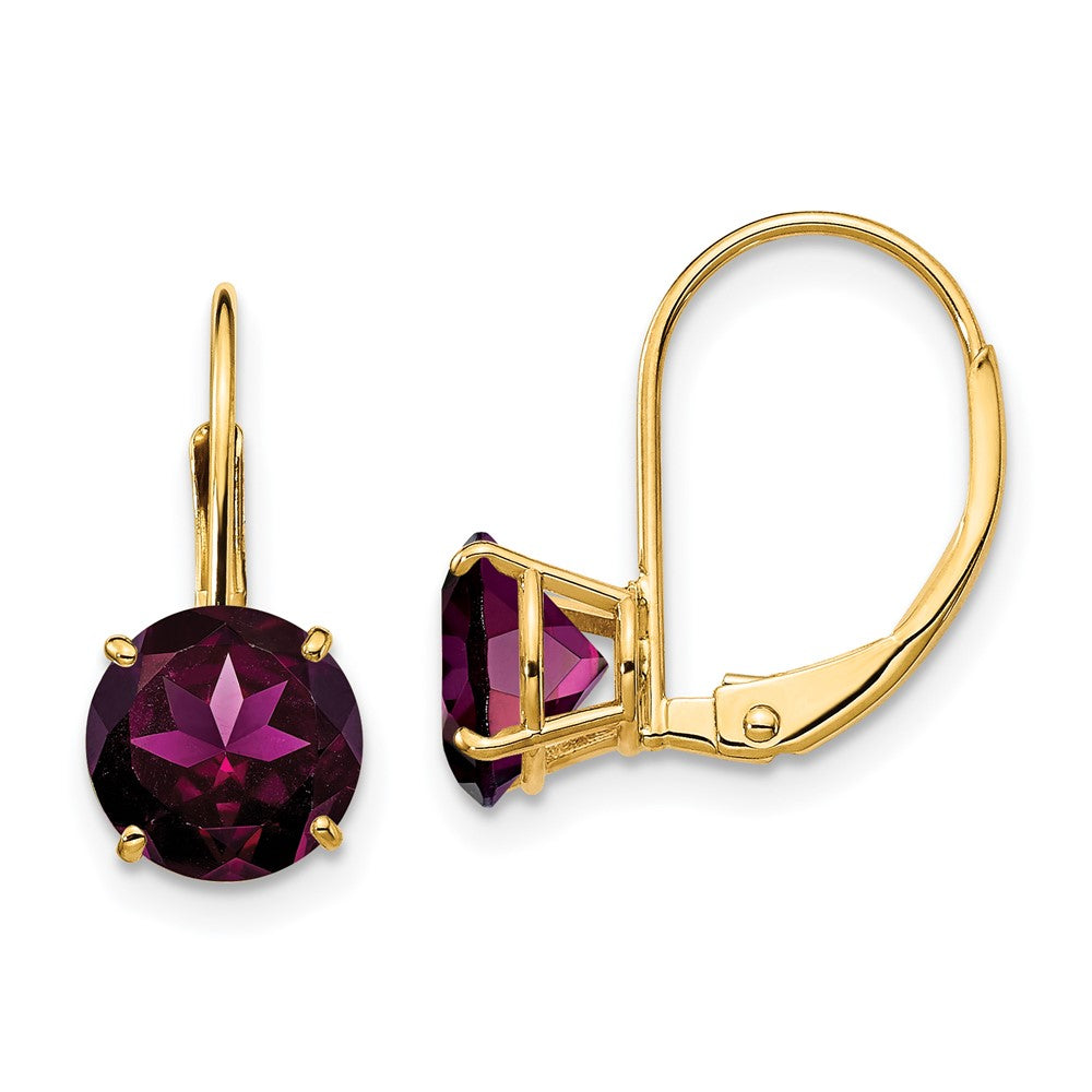 14K Gelbgold Ohrhänger mit Rhodolith-Granat, 7 mm, mit Leverback-Verschluss