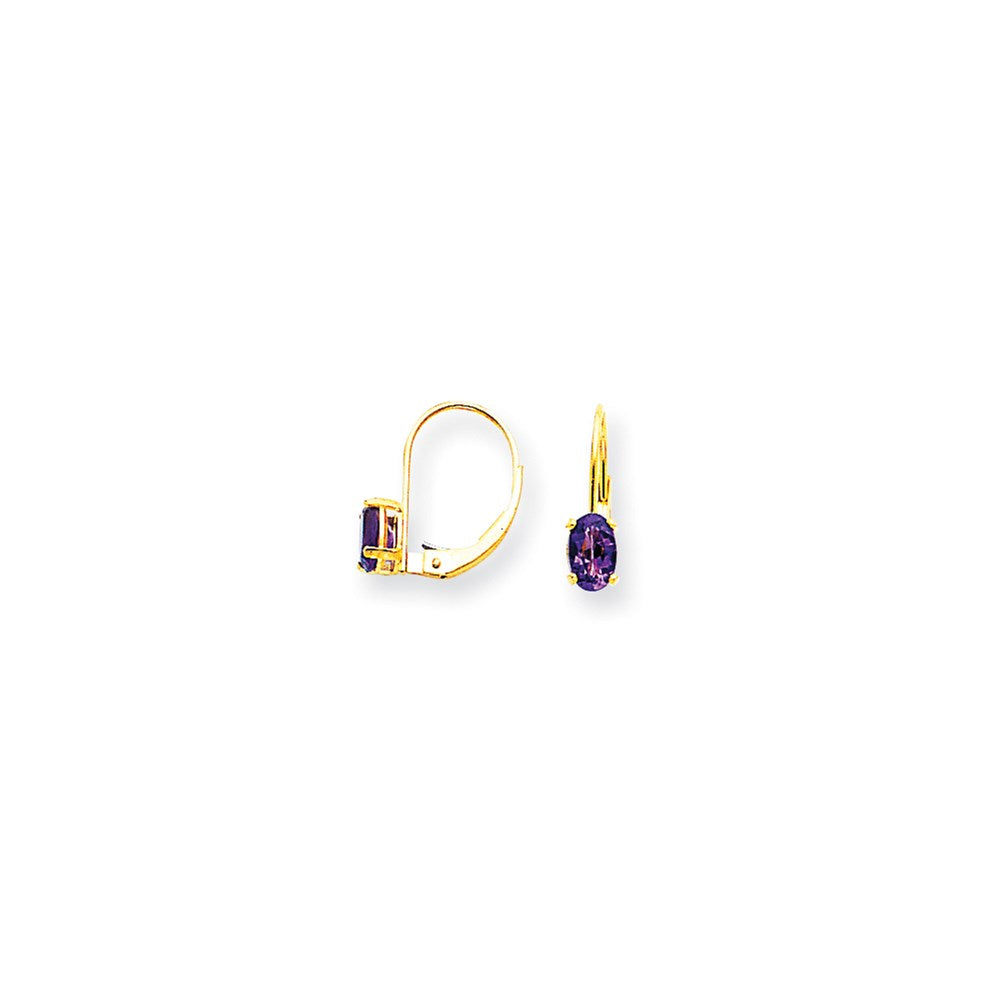14K Gold Ohrhänger mit ovalem Amethyst im Schachbrettschliff, 6x4 mm, Brisur-Verschluss, Gelbgold