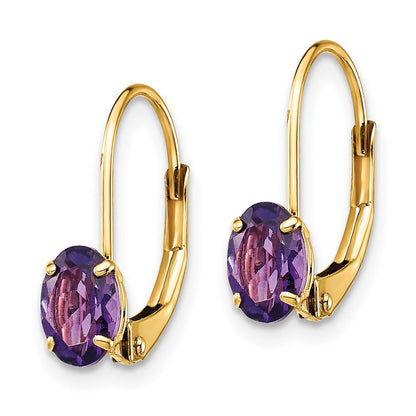 14K Gelbgold Ohrringe mit ovalem Amethyst, 6x4 mm, mit Brisurverschluss