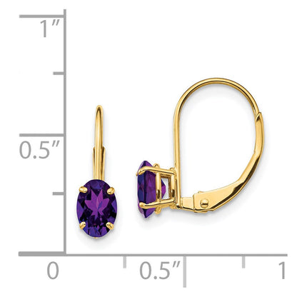 14K Gelbgold Ohrringe mit ovalem Amethyst, 6x4 mm, mit Brisurverschluss