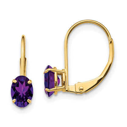 14K Gelbgold Ohrringe mit ovalem Amethyst, 6x4 mm, mit Brisurverschluss