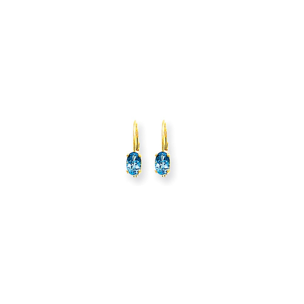 14K Gelbgold Ohrringe mit ovalem Blautopas im Checkerboard-Schliff, 6 x 4 mm, mit Leverback-Verschluss