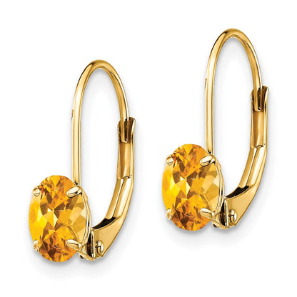 14K Gelbgold Ohrhänger mit ovalem Citrin, 6 x 4 mm, mit Brisurverschluss