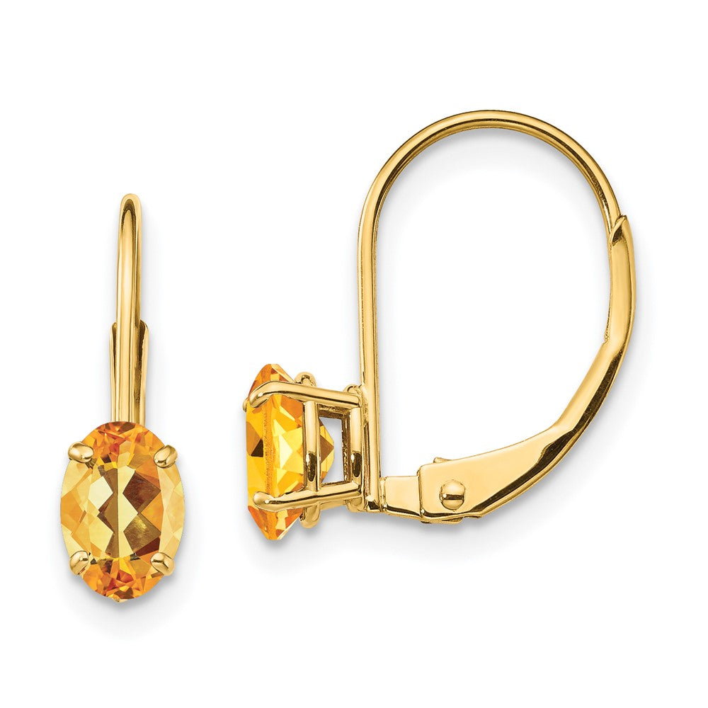 14K Gelbgold Ohrhänger mit ovalem Citrin, 6 x 4 mm, mit Brisurverschluss
