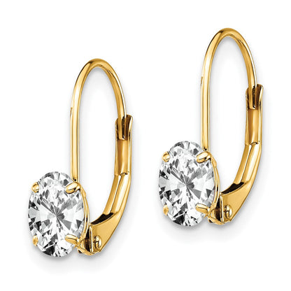 14K Gelbgold Ohrringe mit ovalem Zirkonia, 6x4mm, mit Brisurverschluss