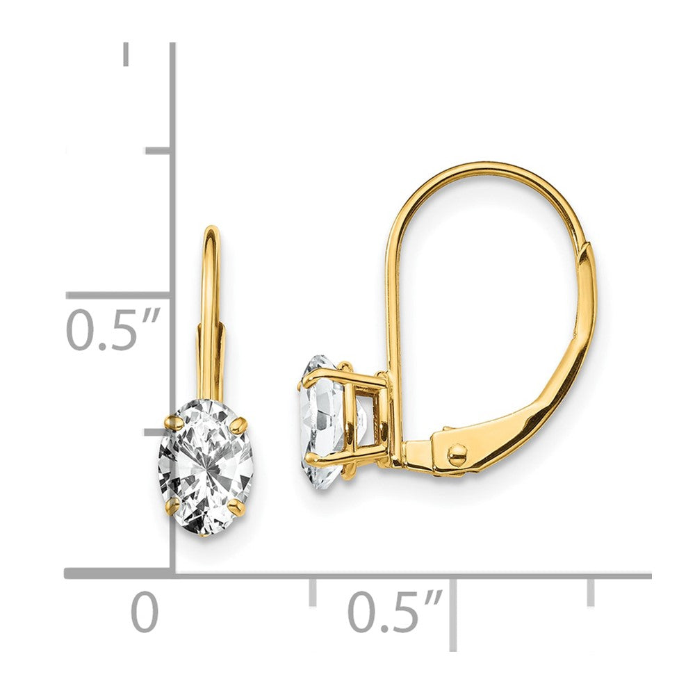 14K Gelbgold Ohrringe mit ovalem Zirkonia, 6x4mm, mit Brisurverschluss