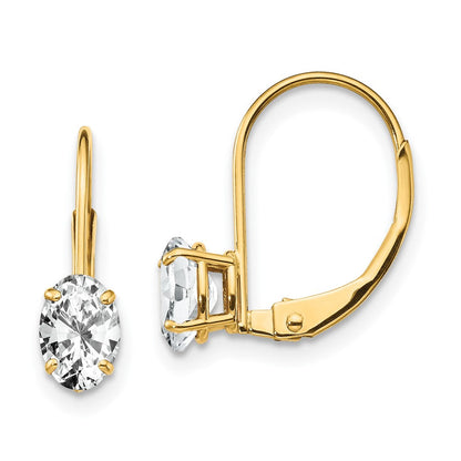 14K Gelbgold Ohrringe mit ovalem Zirkonia, 6x4mm, mit Brisurverschluss