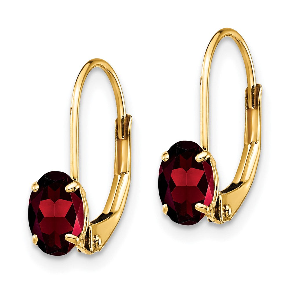 14K Gelbgold Ohrhänger mit ovalem Granat, 6 x 4 mm, mit Leverback-Verschluss