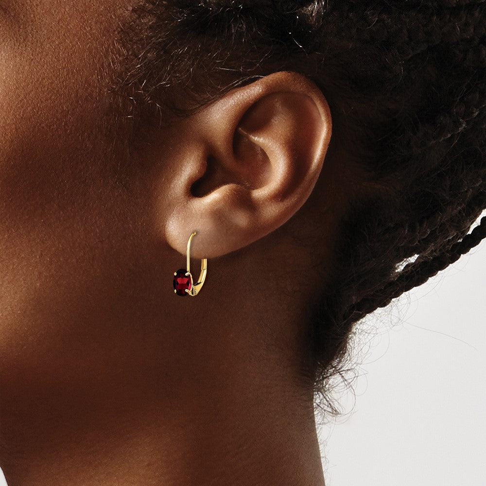 14K Gelbgold Ohrhänger mit ovalem Granat, 6 x 4 mm, mit Leverback-Verschluss