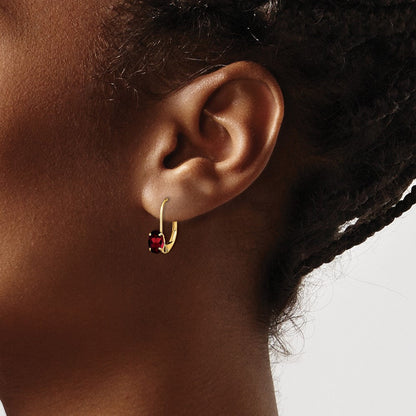 14K Gelbgold Ohrhänger mit ovalem Granat, 6 x 4 mm, mit Leverback-Verschluss