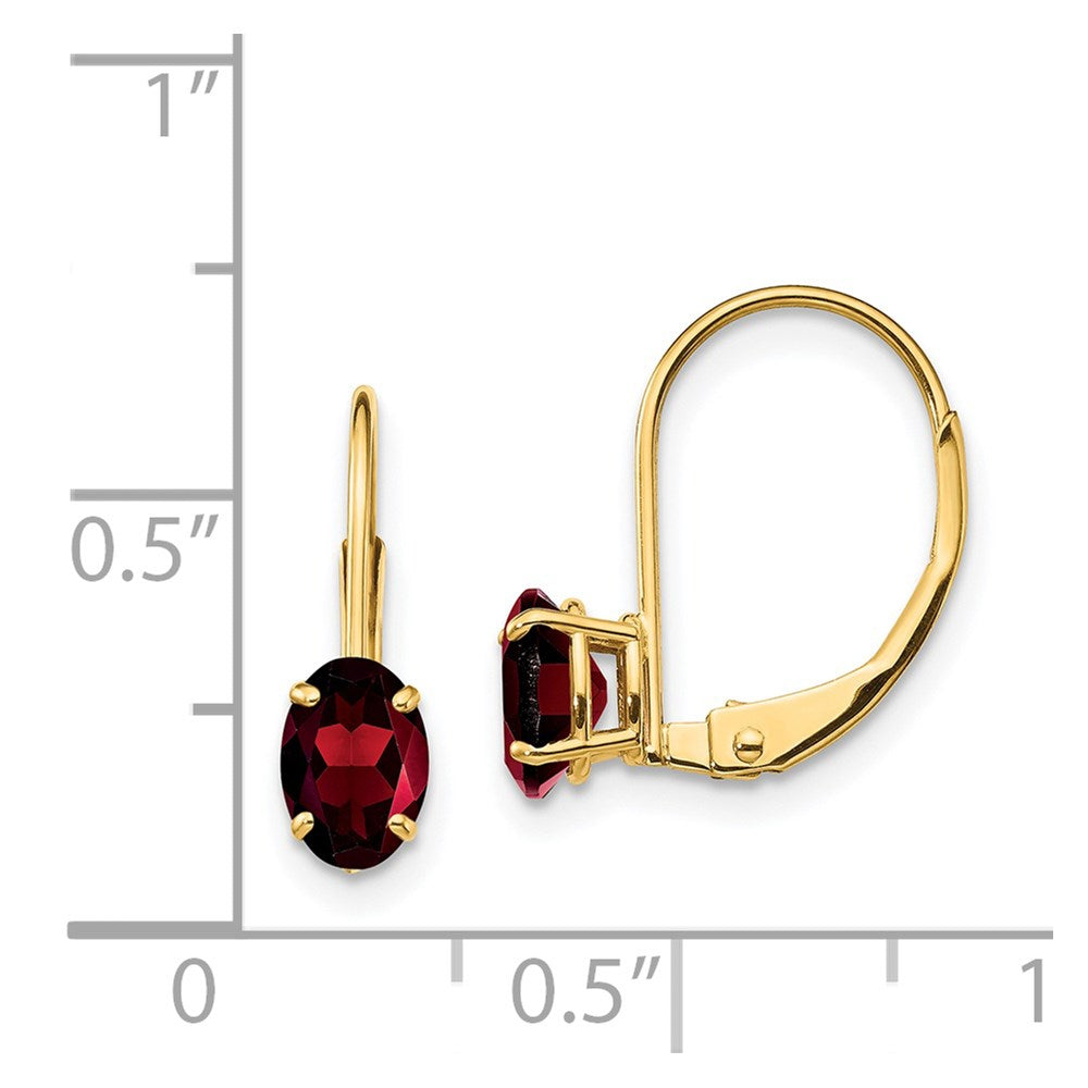 14K Gelbgold Ohrhänger mit ovalem Granat, 6 x 4 mm, mit Leverback-Verschluss