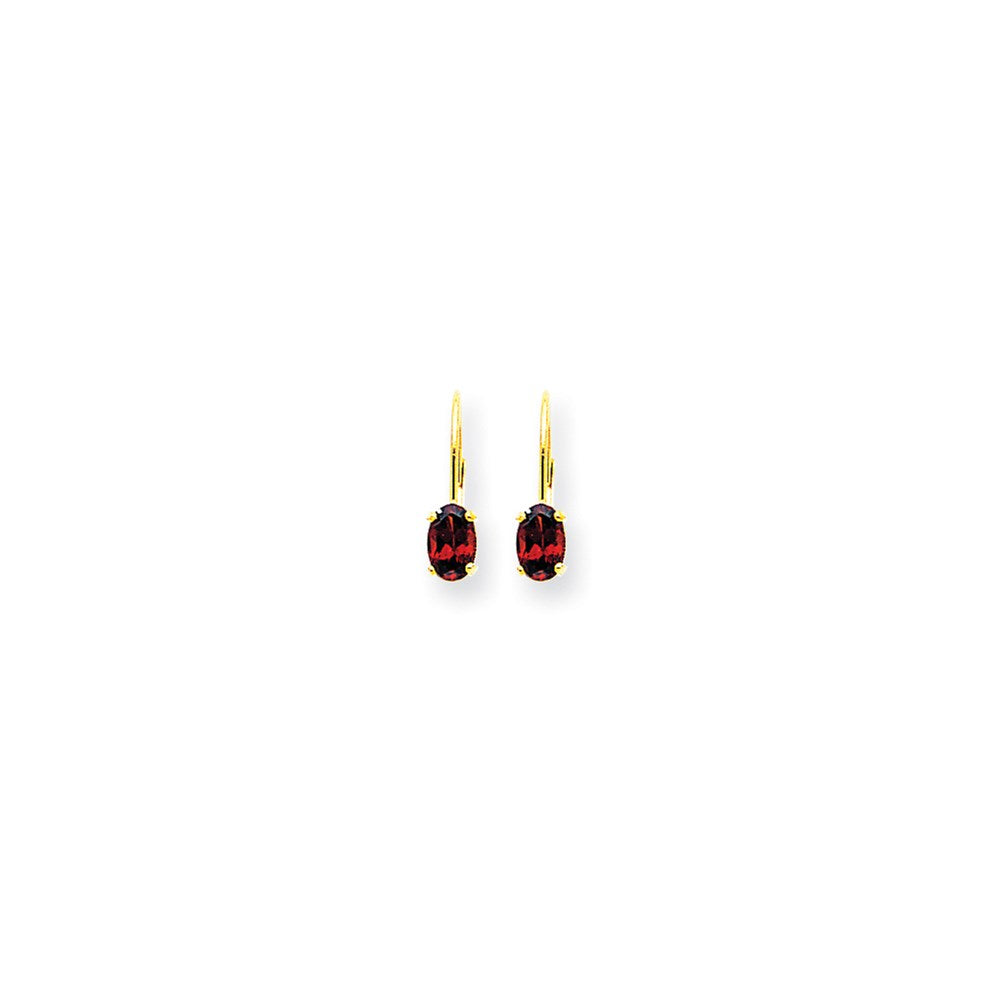 14K Gelbgold Ohrhänger mit ovalem 6 x 4 mm Granat im Karo-Schliff und Brisurverschluss