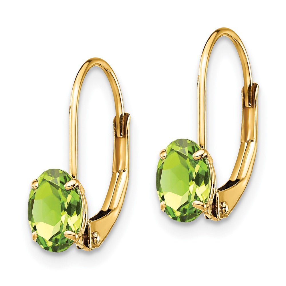 14K Gelbgold Ohrhänger mit ovalem Peridot 6x4mm und Brisurverschluss