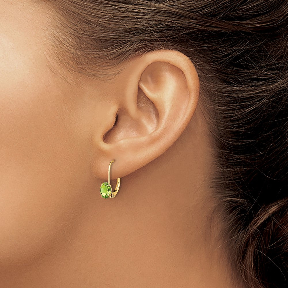 14K Gelbgold Ohrhänger mit ovalem Peridot 6x4mm und Brisurverschluss