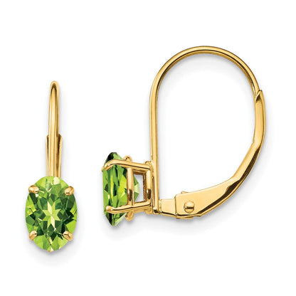 14K Gelbgold Ohrhänger mit ovalem Peridot 6x4mm und Brisurverschluss